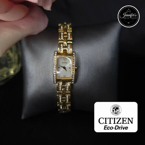 Citizen Eco-Drive Vintage Women's Mother of Pearl Gold Tone Rhinestone Watch - Picture 1 of 11